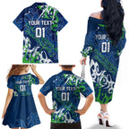 Personalized Canberra Raiders Rugby Family Matching Off The Shoulder Long Sleeve Dress and Hawaiian Shirt Urban Street Graffiti Style - Distressed Splatter Elements