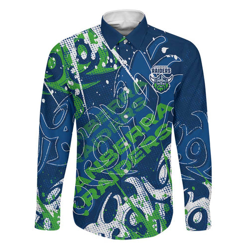 Personalized Canberra Raiders Rugby Family Matching Off The Shoulder Long Sleeve Dress and Hawaiian Shirt Urban Street Graffiti Style - Distressed Splatter Elements