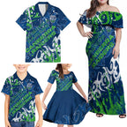 Personalized Canberra Raiders Rugby Family Matching Off Shoulder Maxi Dress and Hawaiian Shirt Urban Street Graffiti Style - Distressed Splatter Elements