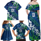Personalized Canberra Raiders Rugby Family Matching Off Shoulder Maxi Dress and Hawaiian Shirt Urban Street Graffiti Style - Distressed Splatter Elements