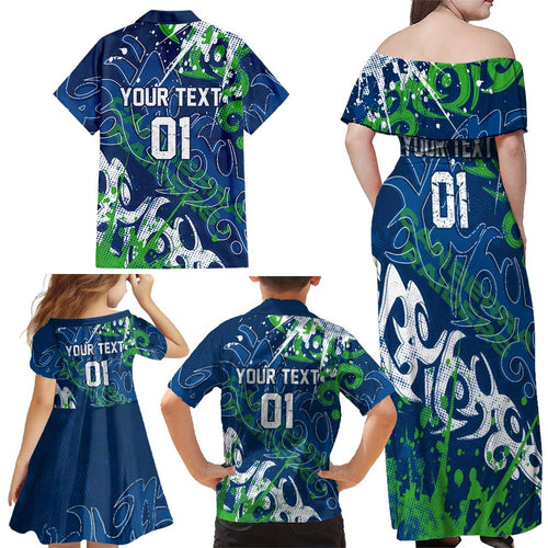 Personalized Canberra Raiders Rugby Family Matching Off Shoulder Maxi Dress and Hawaiian Shirt Urban Street Graffiti Style - Distressed Splatter Elements