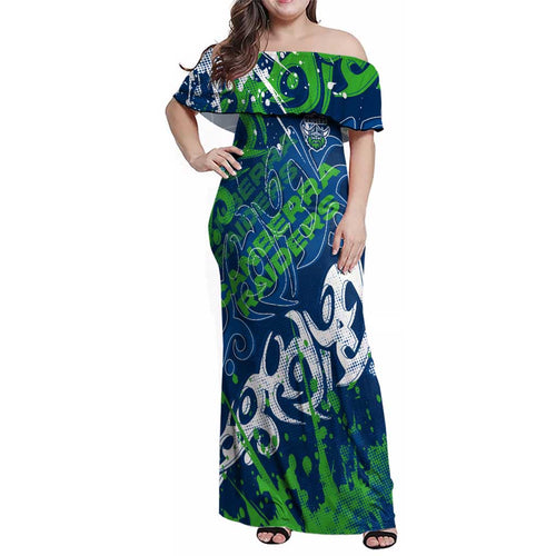 Personalized Canberra Raiders Rugby Family Matching Off Shoulder Maxi Dress and Hawaiian Shirt Urban Street Graffiti Style - Distressed Splatter Elements