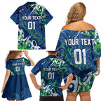 Personalized Canberra Raiders Rugby Family Matching Off Shoulder Short Dress and Hawaiian Shirt Urban Street Graffiti Style - Distressed Splatter Elements