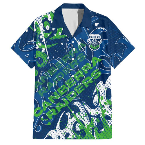 Personalized Canberra Raiders Rugby Family Matching Off Shoulder Short Dress and Hawaiian Shirt Urban Street Graffiti Style - Distressed Splatter Elements