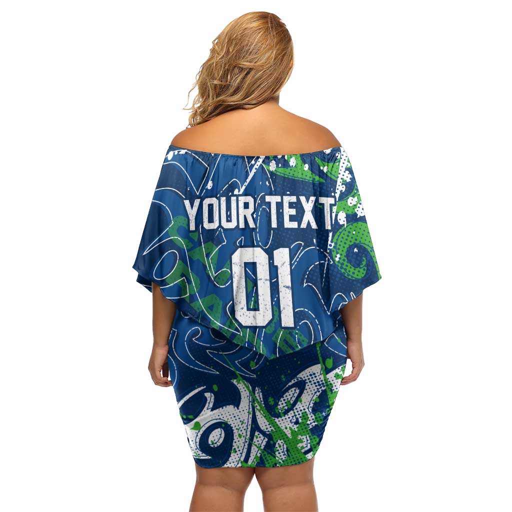 Personalized Canberra Raiders Rugby Family Matching Off Shoulder Short Dress and Hawaiian Shirt Urban Street Graffiti Style - Distressed Splatter Elements