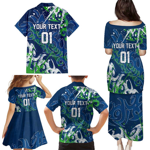 Personalized Canberra Raiders Rugby Family Matching Puletasi and Hawaiian Shirt Urban Street Graffiti Style - Distressed Splatter Elements