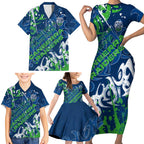 Personalized Canberra Raiders Rugby Family Matching Short Sleeve Bodycon Dress and Hawaiian Shirt Urban Street Graffiti Style - Distressed Splatter Elements