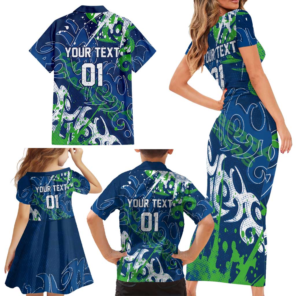 Personalized Canberra Raiders Rugby Family Matching Short Sleeve Bodycon Dress and Hawaiian Shirt Urban Street Graffiti Style - Distressed Splatter Elements
