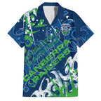 Personalized Canberra Raiders Rugby Family Matching Short Sleeve Bodycon Dress and Hawaiian Shirt Urban Street Graffiti Style - Distressed Splatter Elements