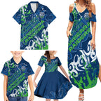 Personalized Canberra Raiders Rugby Family Matching Summer Maxi Dress and Hawaiian Shirt Urban Street Graffiti Style - Distressed Splatter Elements