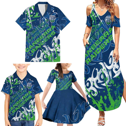 Personalized Canberra Raiders Rugby Family Matching Summer Maxi Dress and Hawaiian Shirt Urban Street Graffiti Style - Distressed Splatter Elements