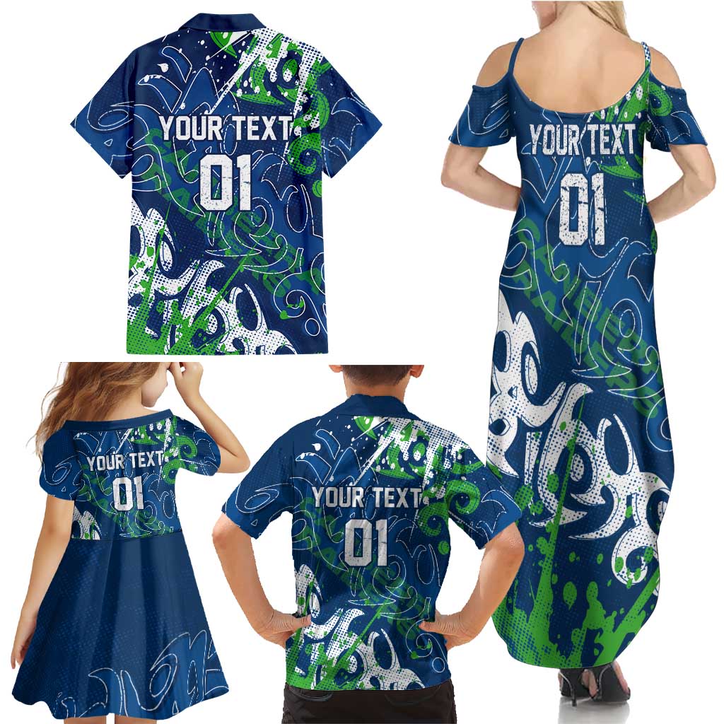 Personalized Canberra Raiders Rugby Family Matching Summer Maxi Dress and Hawaiian Shirt Urban Street Graffiti Style - Distressed Splatter Elements