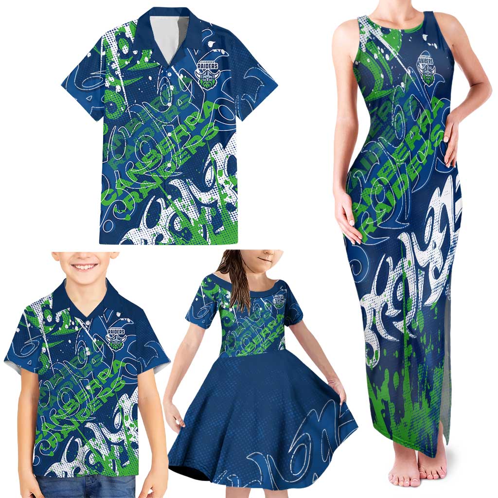 Personalized Canberra Raiders Rugby Family Matching Tank Maxi Dress and Hawaiian Shirt Urban Street Graffiti Style - Distressed Splatter Elements