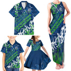 Personalized Canberra Raiders Rugby Family Matching Tank Maxi Dress and Hawaiian Shirt Urban Street Graffiti Style - Distressed Splatter Elements