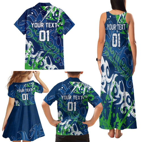 Personalized Canberra Raiders Rugby Family Matching Tank Maxi Dress and Hawaiian Shirt Urban Street Graffiti Style - Distressed Splatter Elements