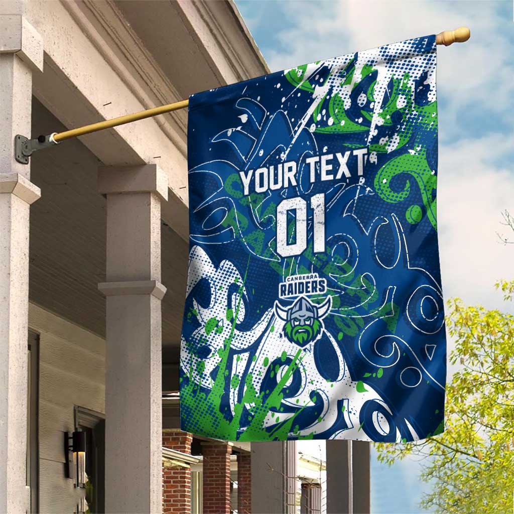 Personalized Canberra Raiders Rugby Garden Flag Urban Street Graffiti Style - Distressed Splatter Elements