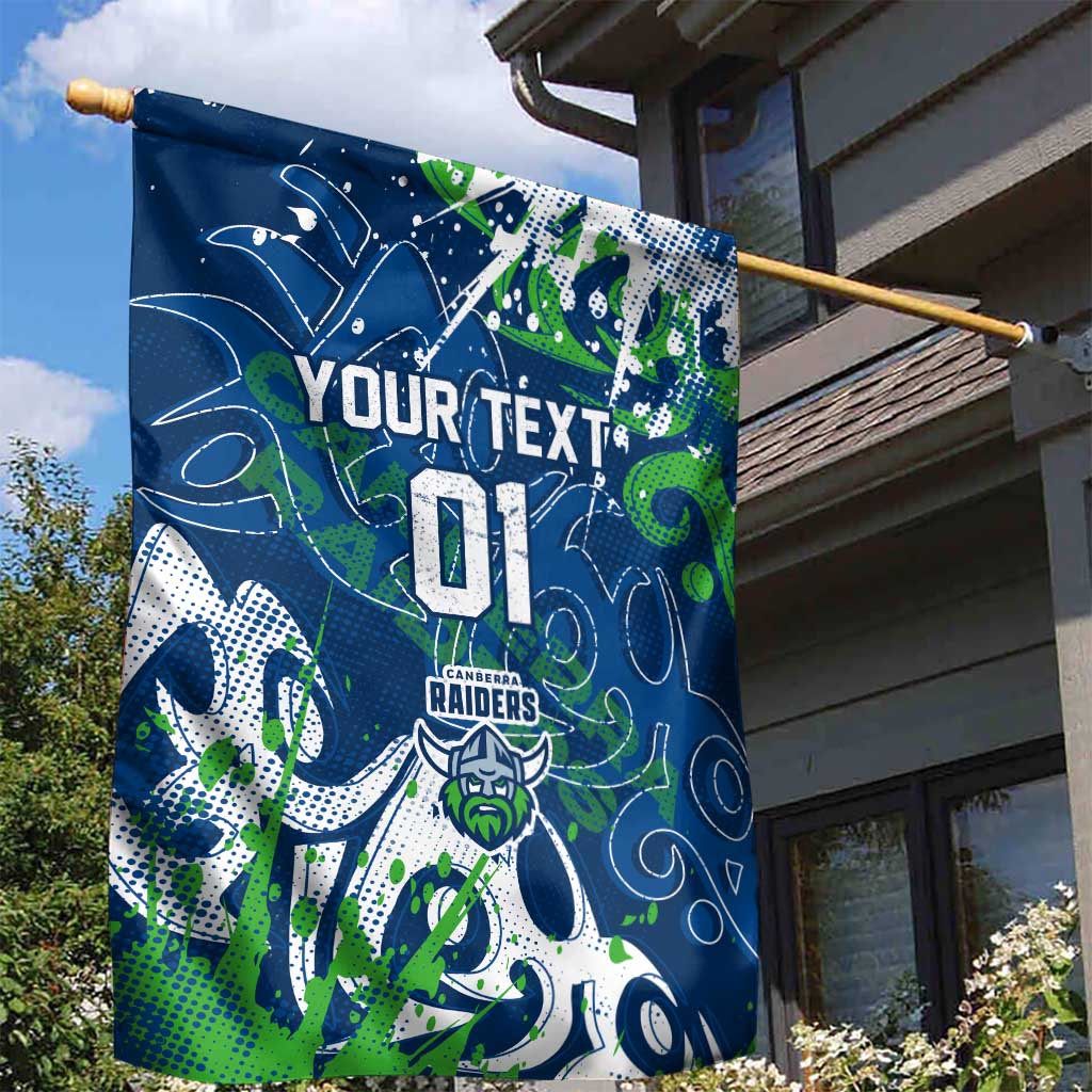 Personalized Canberra Raiders Rugby Garden Flag Urban Street Graffiti Style - Distressed Splatter Elements