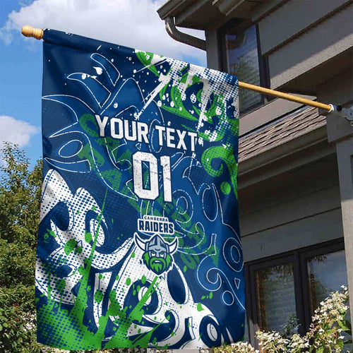 Personalized Canberra Raiders Rugby Garden Flag Urban Street Graffiti Style - Distressed Splatter Elements