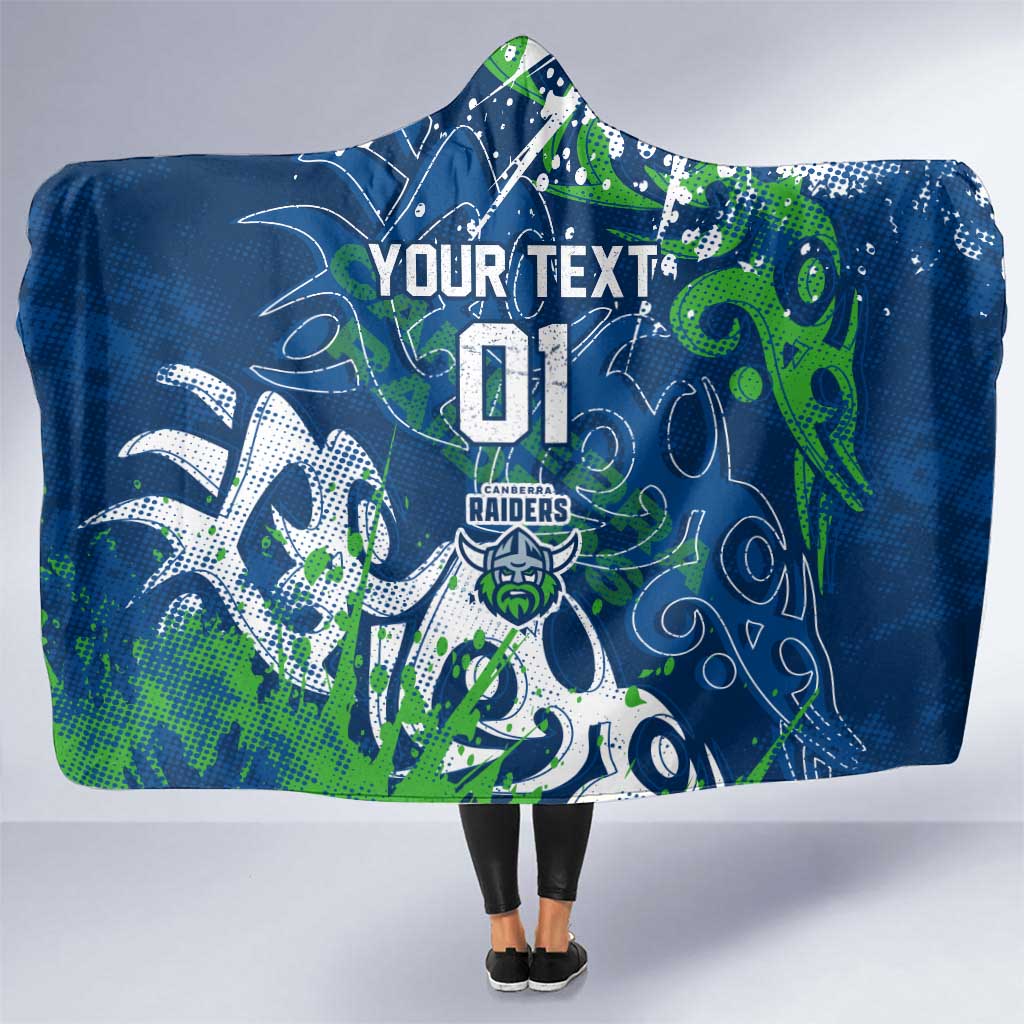 Personalized Canberra Raiders Rugby Hooded Blanket Urban Street Graffiti Style - Distressed Splatter Elements