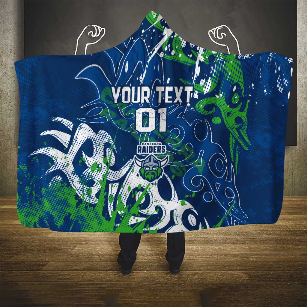 Personalized Canberra Raiders Rugby Hooded Blanket Urban Street Graffiti Style - Distressed Splatter Elements