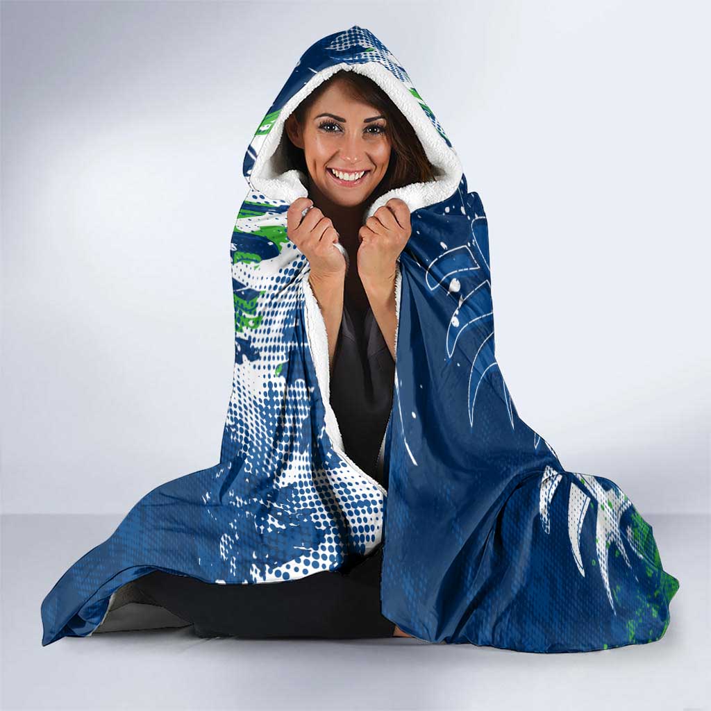 Personalized Canberra Raiders Rugby Hooded Blanket Urban Street Graffiti Style - Distressed Splatter Elements