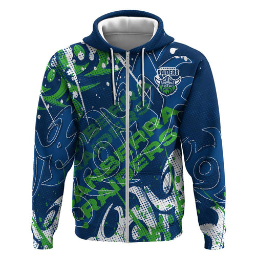 Personalized Canberra Raiders Rugby Hoodie Urban Street Graffiti Style - Distressed Splatter Elements