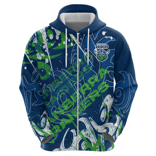 Personalized Canberra Raiders Rugby Hoodie Urban Street Graffiti Style - Distressed Splatter Elements
