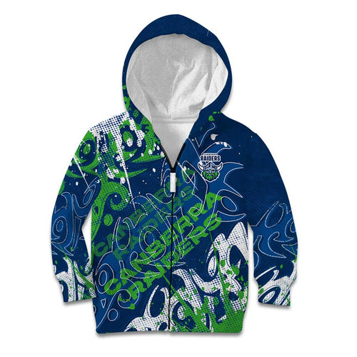 Personalized Canberra Raiders Rugby Kid Hoodie Urban Street Graffiti Style - Distressed Splatter Elements