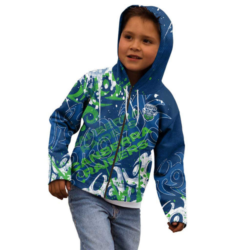 Personalized Canberra Raiders Rugby Kid Hoodie Urban Street Graffiti Style - Distressed Splatter Elements