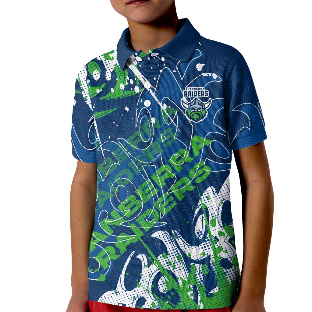Personalized Canberra Raiders Rugby Kid Polo Shirt Urban Street Graffiti Style - Distressed Splatter Elements