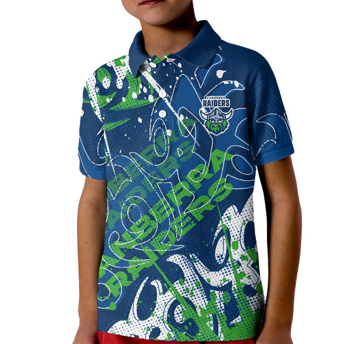 Personalized Canberra Raiders Rugby Kid Polo Shirt Urban Street Graffiti Style - Distressed Splatter Elements