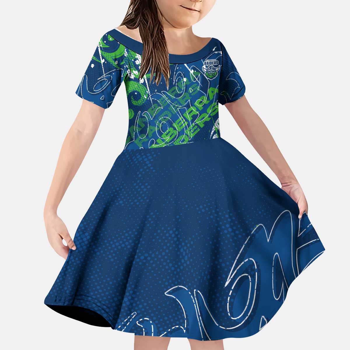 Personalized Canberra Raiders Rugby Kid Short Sleeve Dress Urban Street Graffiti Style - Distressed Splatter Elements