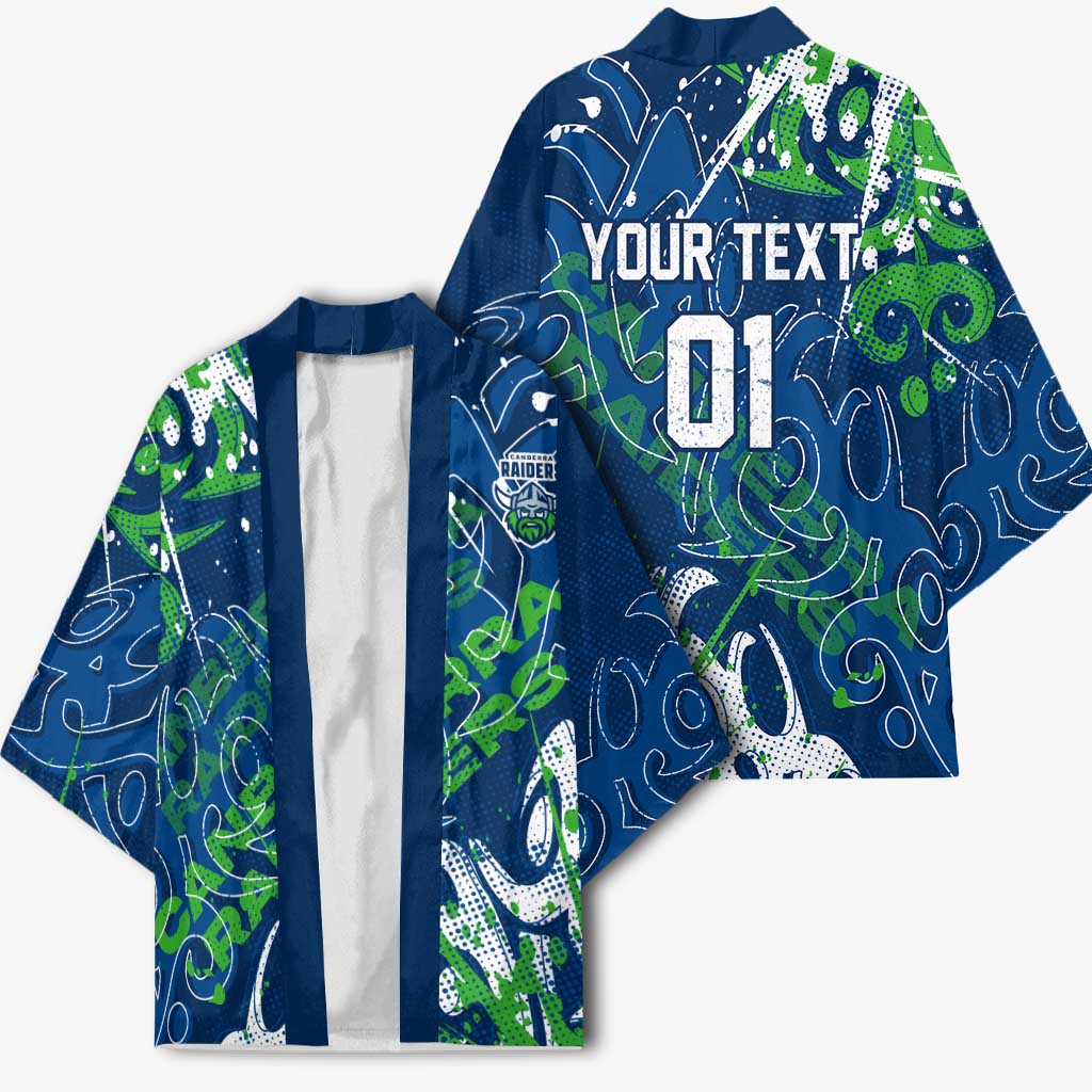 Personalized Canberra Raiders Rugby Kimono Urban Street Graffiti Style - Distressed Splatter Elements