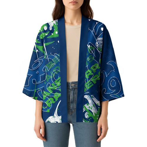 Personalized Canberra Raiders Rugby Kimono Urban Street Graffiti Style - Distressed Splatter Elements