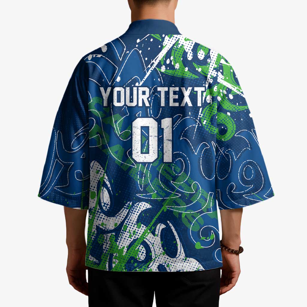 Personalized Canberra Raiders Rugby Kimono Urban Street Graffiti Style - Distressed Splatter Elements
