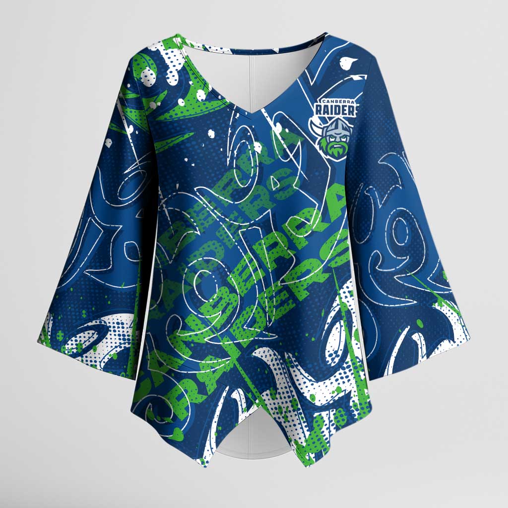 Personalized Canberra Raiders Rugby Kimono Sleeve Blouse Urban Street Graffiti Style - Distressed Splatter Elements