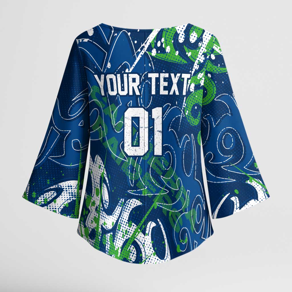 Personalized Canberra Raiders Rugby Kimono Sleeve Blouse Urban Street Graffiti Style - Distressed Splatter Elements