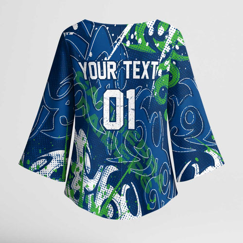 Personalized Canberra Raiders Rugby Kimono Sleeve Blouse Urban Street Graffiti Style - Distressed Splatter Elements