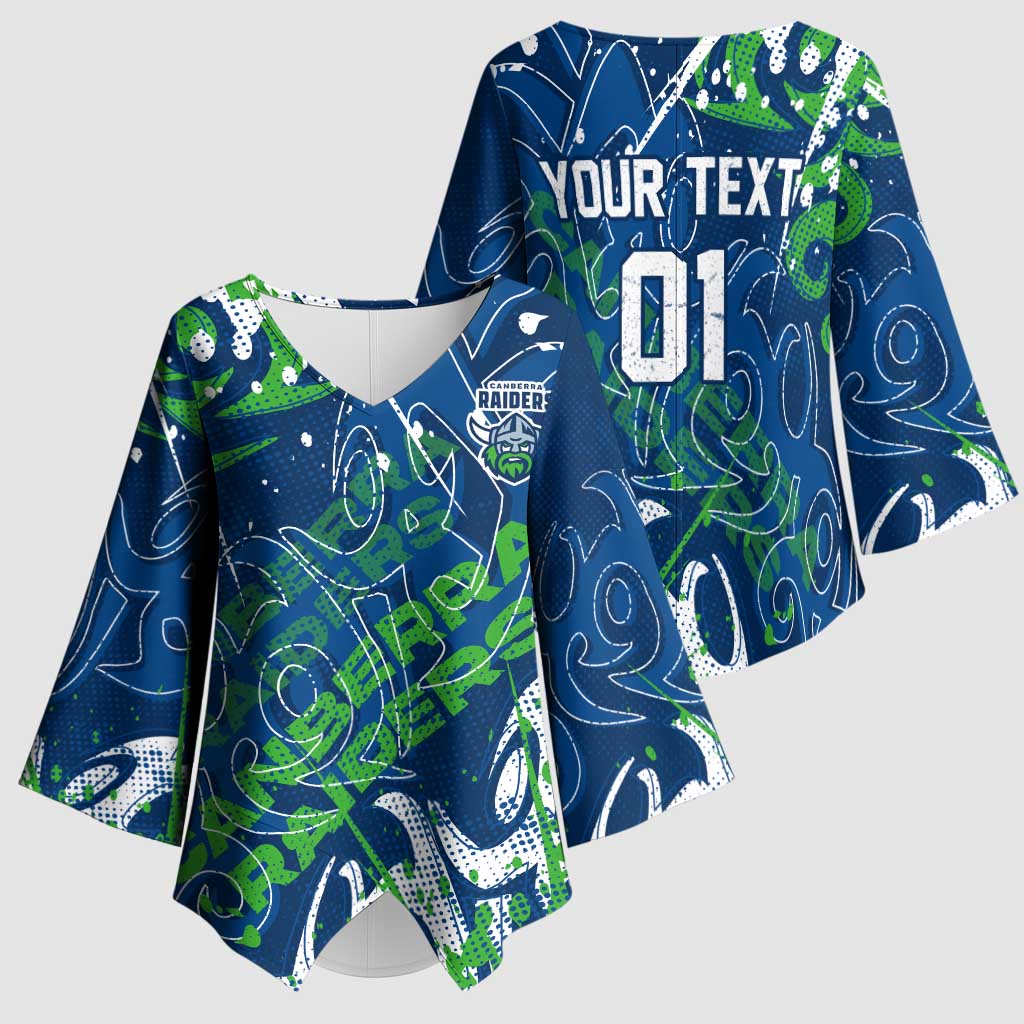 Personalized Canberra Raiders Rugby Kimono Sleeve Blouse Urban Street Graffiti Style - Distressed Splatter Elements