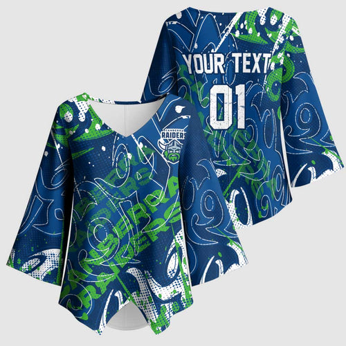 Personalized Canberra Raiders Rugby Kimono Sleeve Blouse Urban Street Graffiti Style - Distressed Splatter Elements