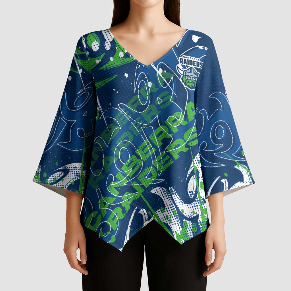 Personalized Canberra Raiders Rugby Kimono Sleeve Blouse Urban Street Graffiti Style - Distressed Splatter Elements