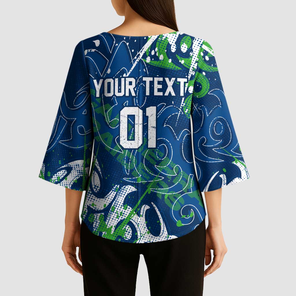 Personalized Canberra Raiders Rugby Kimono Sleeve Blouse Urban Street Graffiti Style - Distressed Splatter Elements