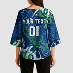 Personalized Canberra Raiders Rugby Kimono Sleeve Blouse Urban Street Graffiti Style - Distressed Splatter Elements