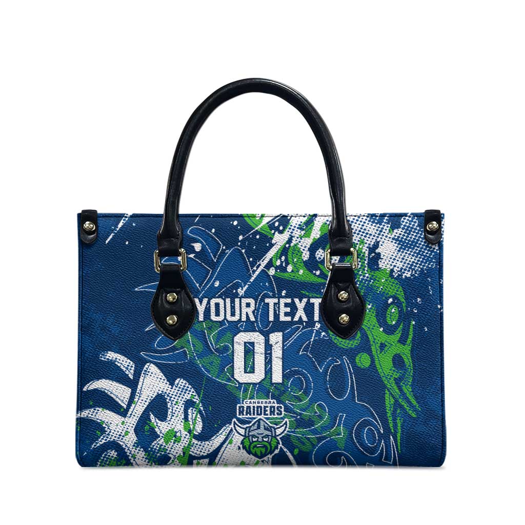 Personalized Canberra Raiders Rugby Leather Bag Urban Street Graffiti Style - Distressed Splatter Elements