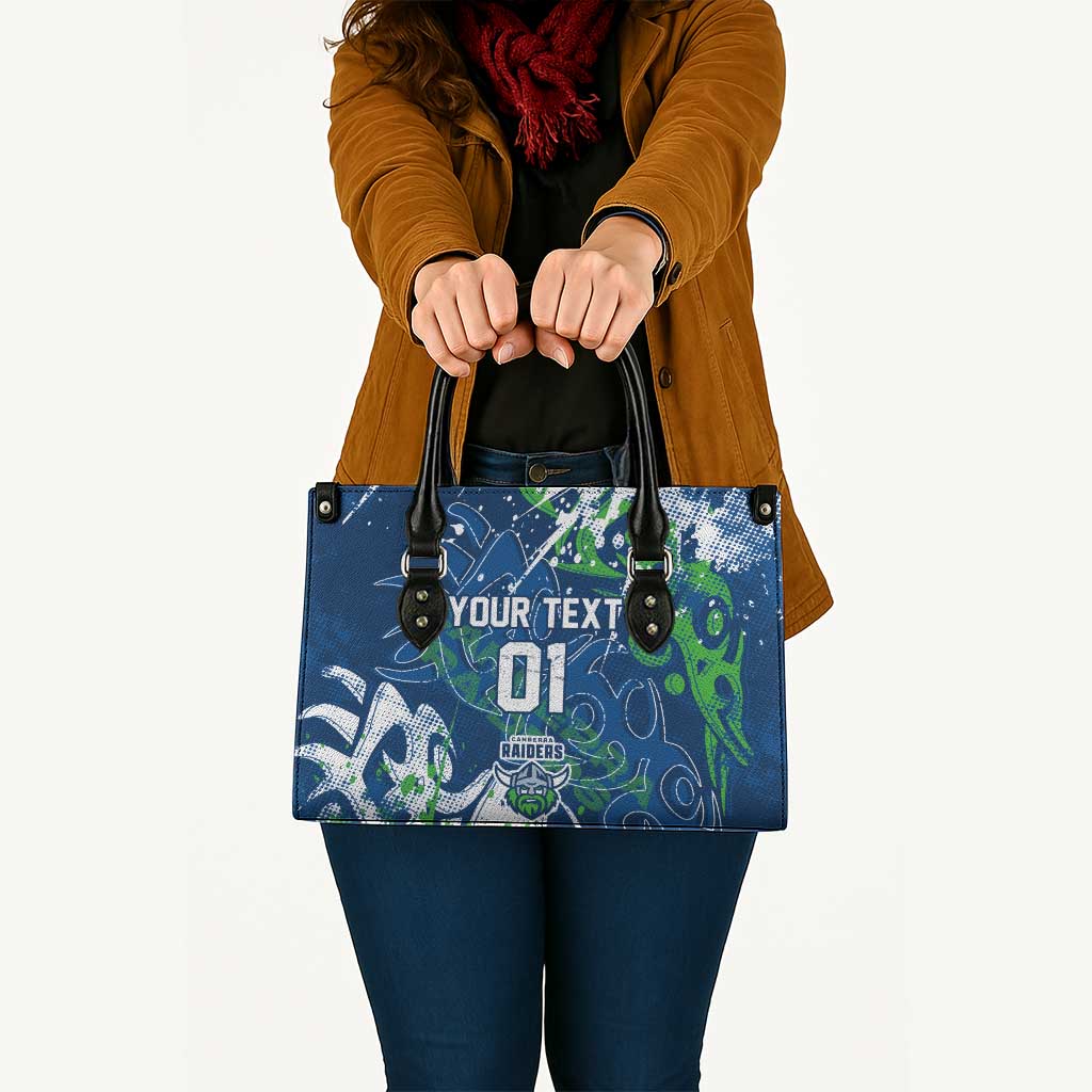 Personalized Canberra Raiders Rugby Leather Bag Urban Street Graffiti Style - Distressed Splatter Elements