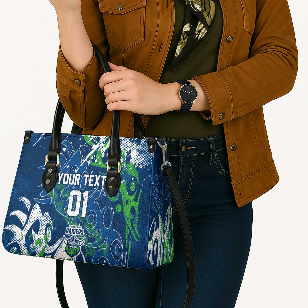 Personalized Canberra Raiders Rugby Leather Bag Urban Street Graffiti Style - Distressed Splatter Elements