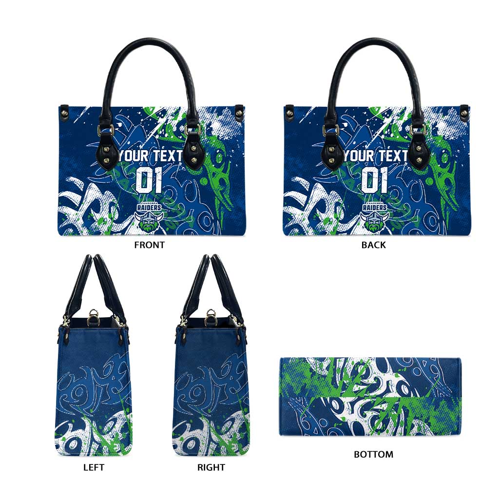 Personalized Canberra Raiders Rugby Leather Bag Urban Street Graffiti Style - Distressed Splatter Elements