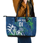 Personalized Canberra Raiders Rugby Leather Tote Bag Urban Street Graffiti Style - Distressed Splatter Elements