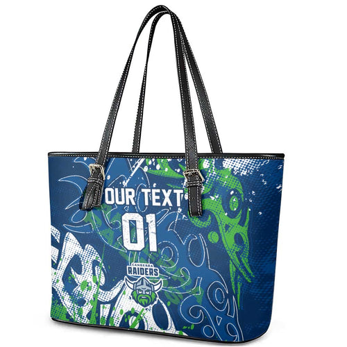 Personalized Canberra Raiders Rugby Leather Tote Bag Urban Street Graffiti Style - Distressed Splatter Elements