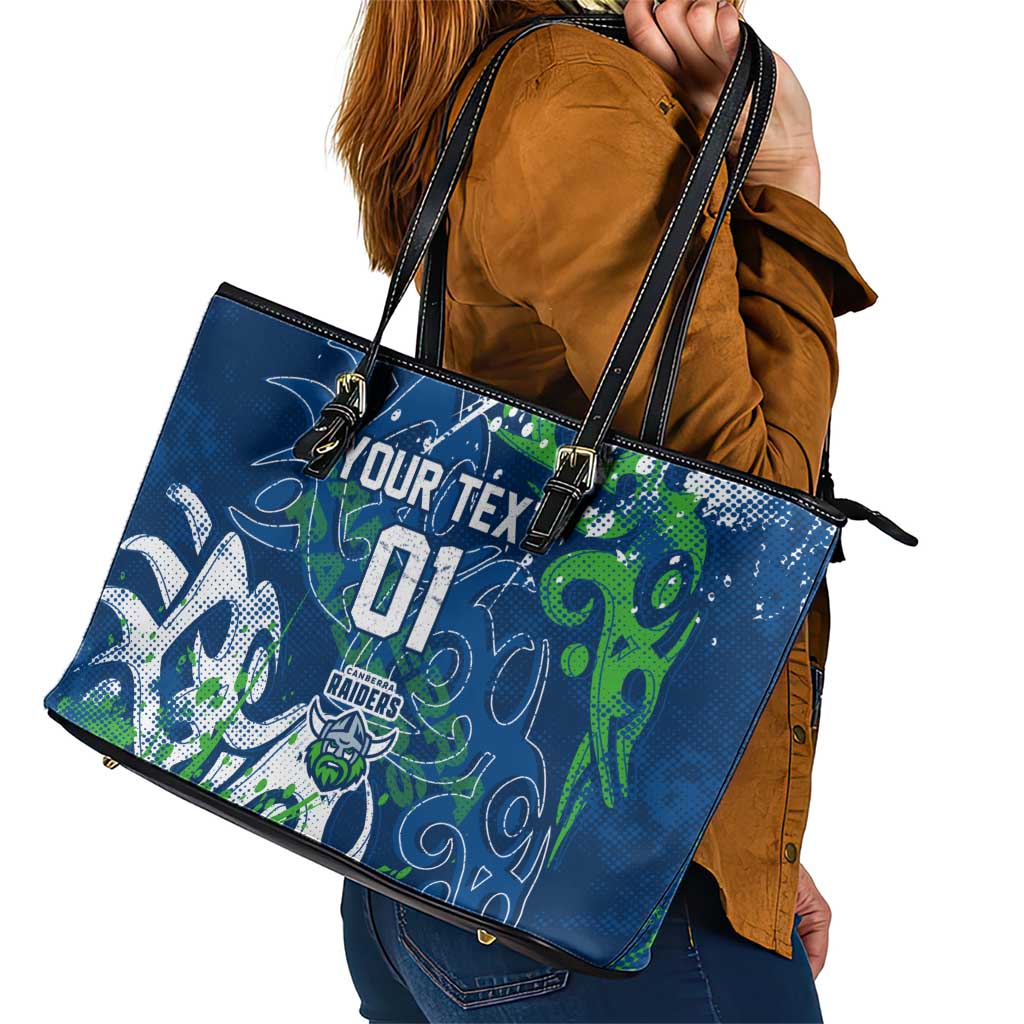 Personalized Canberra Raiders Rugby Leather Tote Bag Urban Street Graffiti Style - Distressed Splatter Elements